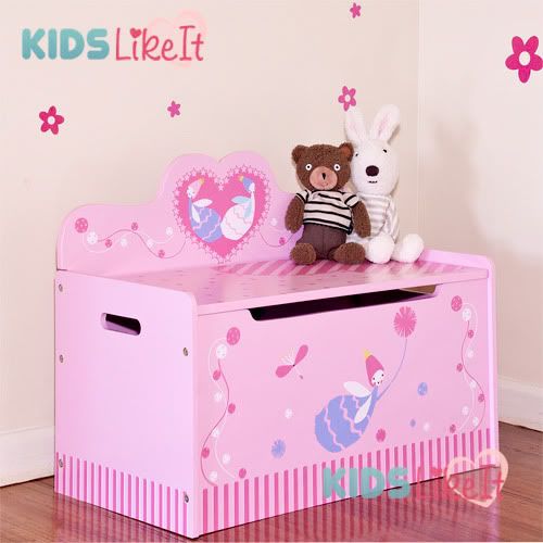 Set of Girls Wooden Pink Fairy Toy Box Bench Toy Organizer Book Shelf New